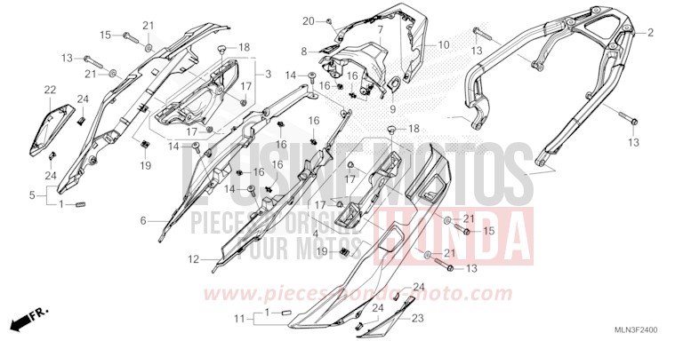 COUVERCLE LATERAL/PORTE-BAGAGE ARRIERE (1) de Africa Twin DCT GRAND PRIX RED (R380B) 2024